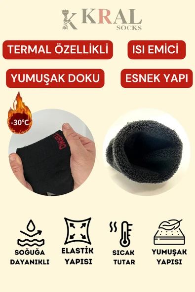 Termal Erkek Kışlık Havlu Patik Çorap Dikişsiz (3 ÇİFT) Siyah Renk - 3