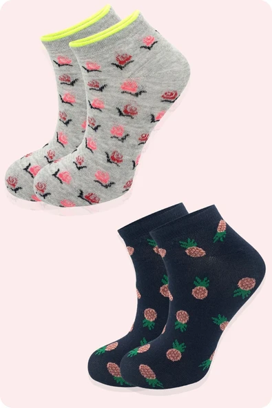 Yazlık Penye - Kadın Patik Çorap 8'li (8 Adet) Parfümlü Desenli - 4