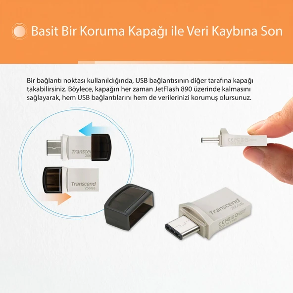 Transcend TS256GJF890S 256GB Type-A&C OTG USB3.1 Flash Bellek - 8