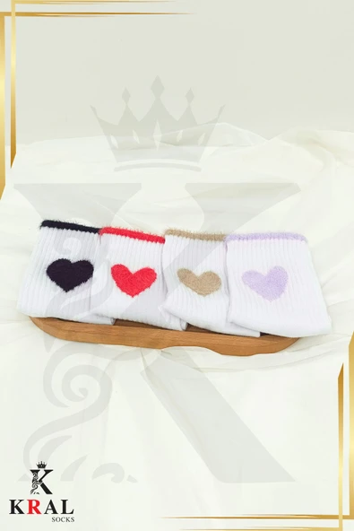 Kadın (4 ÇİFT) Çeyrek Soket Soft Kalp Model Pamuklu Terletmez Çorap Seti - 4