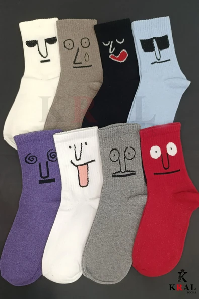 Kadın Erkek Unisex (8 ÇİFT) Çeyrek Soket BİNBİR SURAT Pamuklu Terletmez Çorap Seti - 6