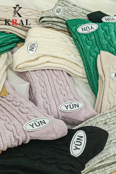 Kadın Yün Çorap (4 Çift) Kışlık  Termal Etkili Soft Yünlü Doku - 4