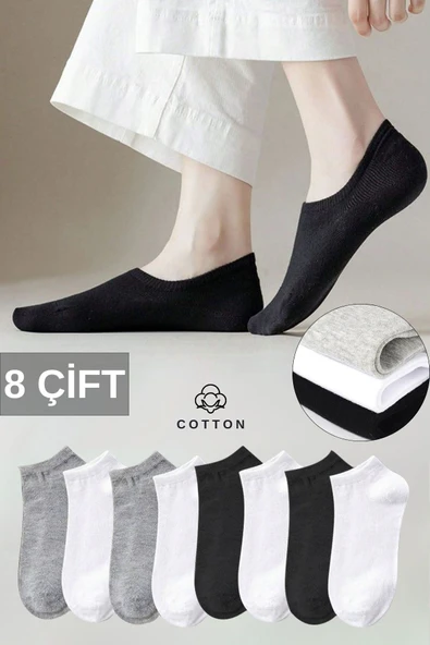 Kadın - Erkek (8 Lİ - 8 ÇİFT) Pamuklu Terletmez Yazlık Görünmez Çorap Seti