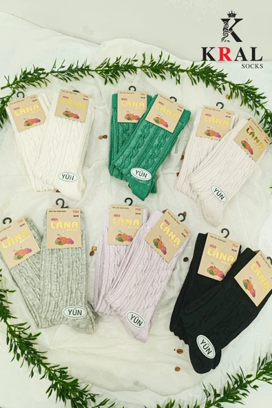 Kadın Yün Çorap (4 Çift) Kışlık Termal Etkili Soft Yünlü Doku - 2