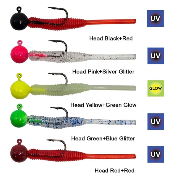 Kendo Hook Worm Jighead+Lrf Silikonu 2gr+4.5cm 5 Adet Head Pink+Silver Glitter - 2
