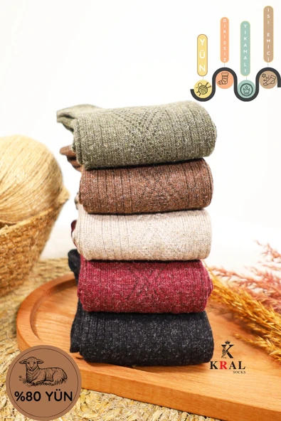 Kışlık (5 ÇİFT) Lambswool Kadınlar Için Termal Kutulu Dikişsiz Yün Çorap - 2