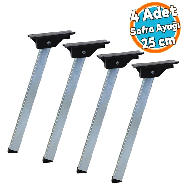 Metal Sofra Ayağı 25 cm Plastik Siyah Taban Katlanır Yer Sofrası Sini Altı Ayak Sehpa Masa (4 Adet) - 1