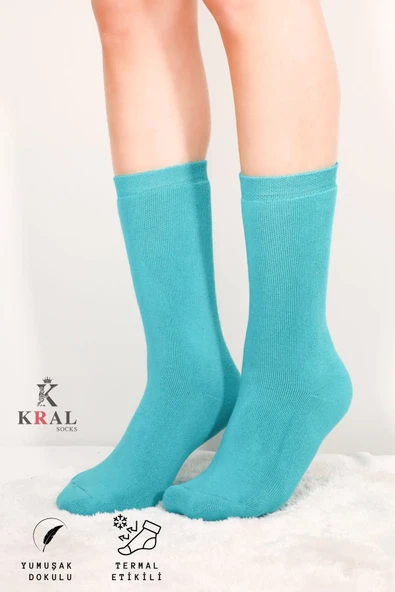 Thermo Özellikli 2X Korumalı (5 Çift) Kadın Termal Renkli Kışlık Yün Havlu Çorap - 6
