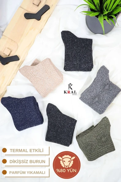 Erkek 6'lı Thermal Etkili Ince Örgülü Kışlık Çorap Dikişsiz Lambswool - 3