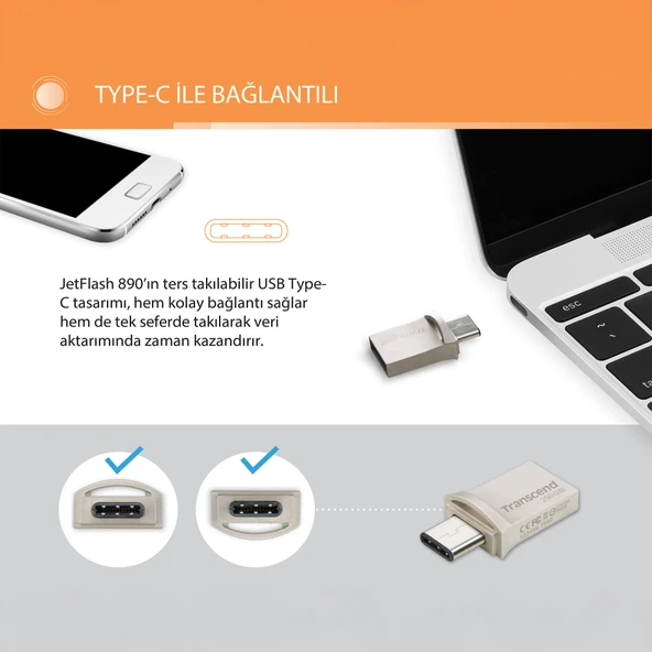 Transcend TS256GJF890S 256GB Type-A&C OTG USB3.1 Flash Bellek - 4