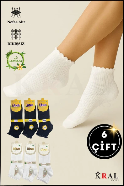 Kadın Bambu Çorap (6 ÇİFT) Fırfırlı Patik Kadın Çorap