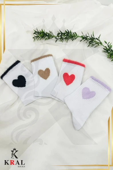 Kadın (4 ÇİFT) Çeyrek Soket Soft Kalp Model Pamuklu Terletmez Çorap Seti - 7