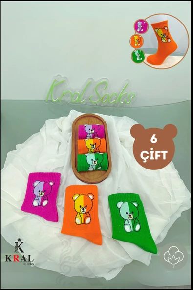 Unisex (6 ÇİFT) Simetri Yüz Tenis Model Renkli Pamuklu Terletmez Çorap Seti - 3