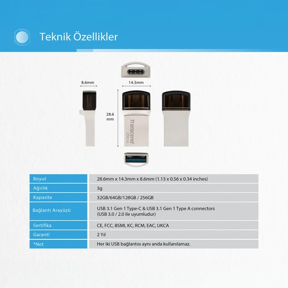 Transcend TS256GJF890S 256GB Type-A&C OTG USB3.1 Flash Bellek - 11