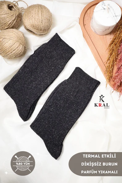 Erkek Siyah Kışlık Lambswool Çorap - 6