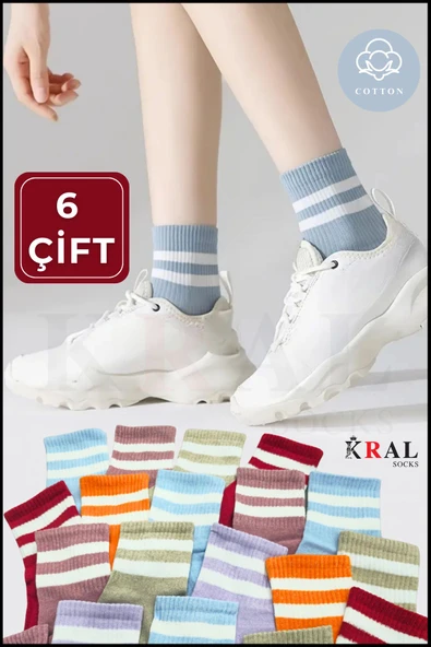 Unisex (6 ÇİFT) Soft Renkler Model Pamuklu Terletmez Çorap Seti