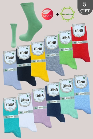 Kadın Çorabı (Bambu + Modal) Ter Emici Dikişsiz Trend Model Soket Uzun Çorap (5 ÇİFT) Asorti Renk