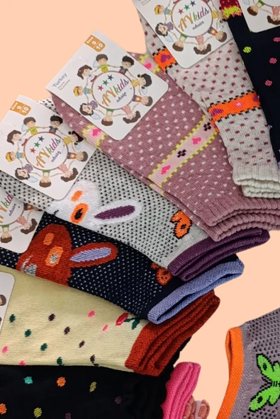 Kız - Erkek Çorap Desenli Model Pamuklu Terletmez (4 ÇİFT) Öğrenci Okul Çocuk Çorabı - 2