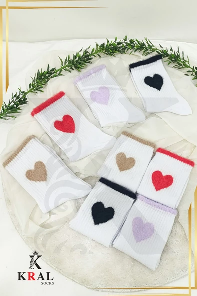 Kadın (4 ÇİFT) Çeyrek Soket Soft Kalp Model Pamuklu Terletmez Çorap Seti - 5