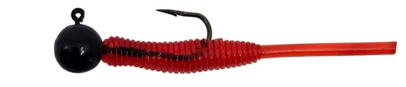 Kendo Hook Worm Jighead+Lrf Silikonu 2gr+4.5cm 5 Adet Head Black+Red - 1