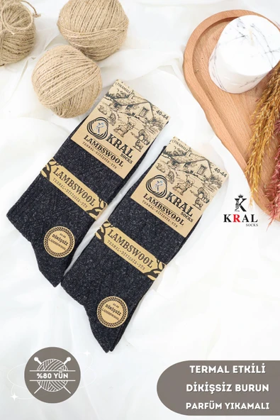 Erkek Siyah Kışlık Lambswool Çorap - 5