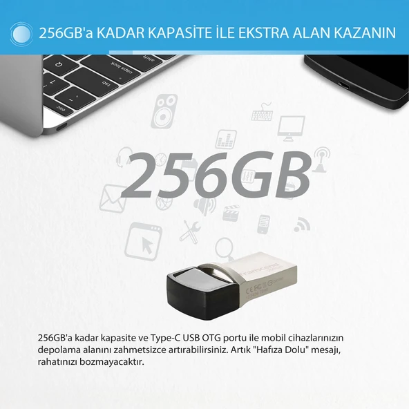 Transcend TS256GJF890S 256GB Type-A&C OTG USB3.1 Flash Bellek - 7