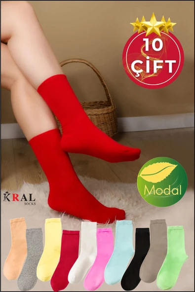 Kadın Soket Çorap (10 ÇİFT) Likralı Pamuklu Dikişsiz Soft Penye Uzun Çorap