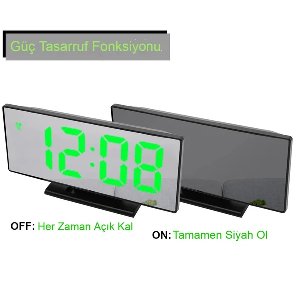 Masaüstü Ayna Çalar Saat Dekoratif LED 12/24 Saat Sıcaklık Modu USB Çalışan Taşınabilir Dijital Saat - 6