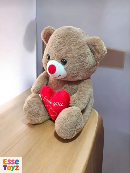 Sevgiliye Özel 35 cm Kahverengi Kalpli Sevimli Ayıcık – Romantik Peluş Hediye - Resim 3