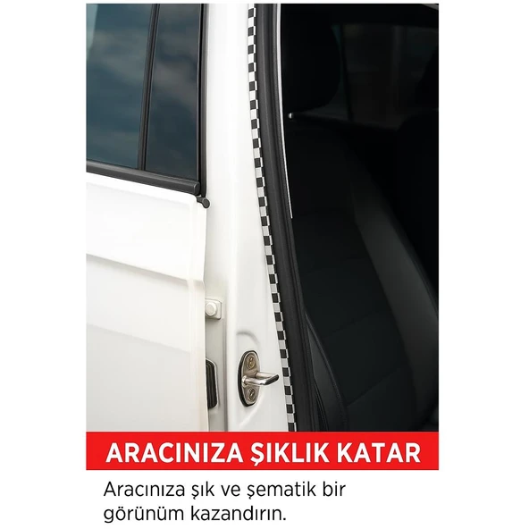 Dekoratif 5mm Siyah Beyaz Damalı Şerit Çıta | 3 Metre | Araç İç Dış Kaplama Bandı - 2