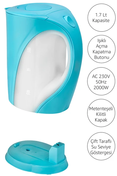 Awox Marin Su Isıtıcı Kettle 1.7 Lt Mavi - Resim 2