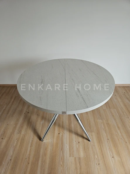 Enkare Oliva Masa - Yuvarlak Açılabilir Mdf Masa - Yenisey, Krom Ayak - 3
