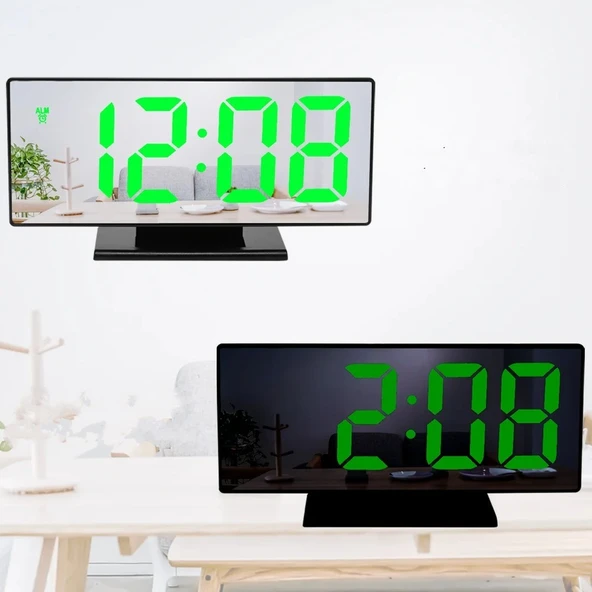 Masaüstü Ayna Çalar Saat Dekoratif LED 12/24 Saat Sıcaklık Modu USB Çalışan Taşınabilir Dijital Saat - 5
