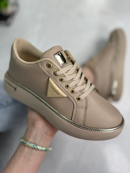 Günlük Kadın Spor Ayakkabı Ppada Model Gold Detaylı Bağcık Hafif Kalın Ortopedik Taban Sneaker 327 - 3