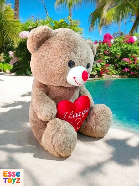 Sevgiliye Özel 35 cm Kahverengi Kalpli Sevimli Ayıcık – Romantik Peluş Hediye - Resim 2