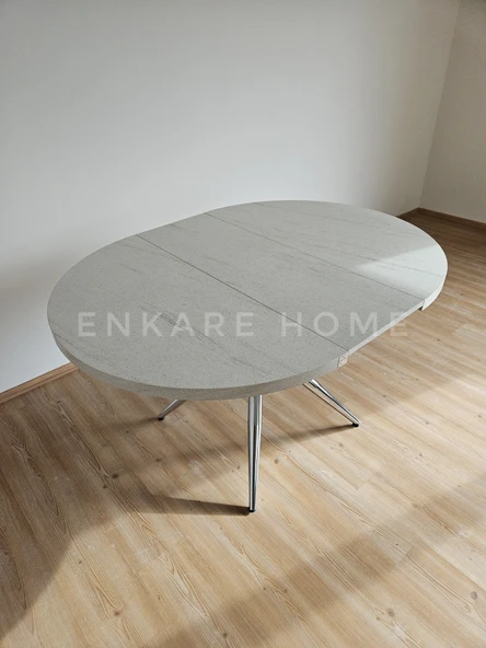 Enkare Oliva Masa - Yuvarlak Açılabilir Mdf Masa - Yenisey, Krom Ayak - 4