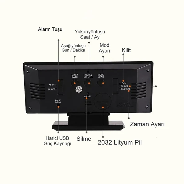 Masaüstü Ayna Çalar Saat Dekoratif LED 12/24 Saat Sıcaklık Modu USB Çalışan Taşınabilir Dijital Saat - 3
