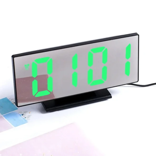Masaüstü Ayna Çalar Saat Dekoratif LED 12/24 Saat Sıcaklık Modu USB Çalışan Taşınabilir Dijital Saat - 9