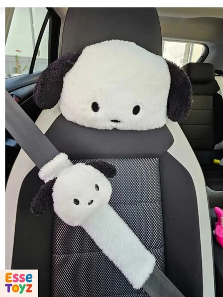 Sevimli Köpek Temalı Araba Boyun Yastığı ve Emniyet Kemeri Seti" ürün görseli