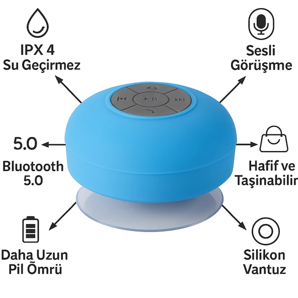 Su Geçirmez Mini Hoparlör Duş Keyfini Müziğe Dönüştür Silikon Vantuzlu Duş Hoparlörü - 3