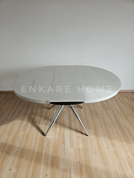 Enkare Oliva Masa - Yuvarlak Açılabilir Mdf Masa - Yenisey, Krom Ayak - 2