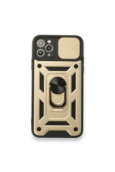 Nettech  Apple Iphone 11 Pro Uyumlu Kızaklı Panzer Seri Arka Koruma Kılıf - Gold - 1