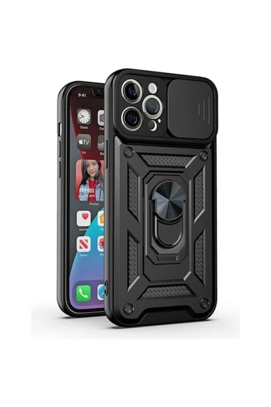 Nettech  Apple Iphone 11 Pro Uyumlu Kızaklı Panzer Seri Arka Koruma Kılıf - Siyah - 2