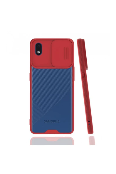 Nettech  Samsung Galaxy A01 Core Uyumlu Platin Kamera Kızaklı Arka Koruma Kılıf - Kırmızı
