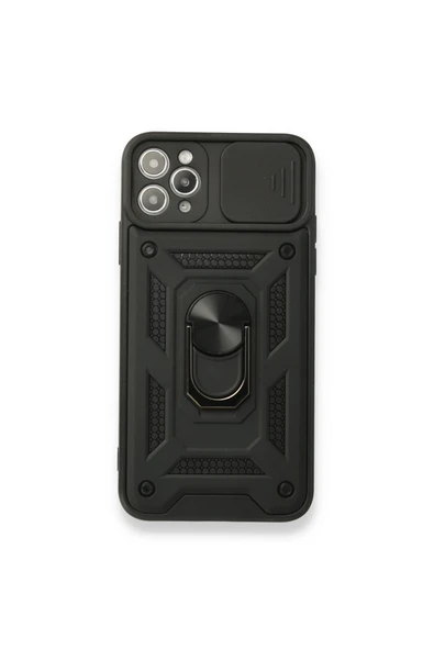 Nettech  Apple Iphone 11 Pro Uyumlu Kızaklı Panzer Seri Arka Koruma Kılıf - Siyah - 1
