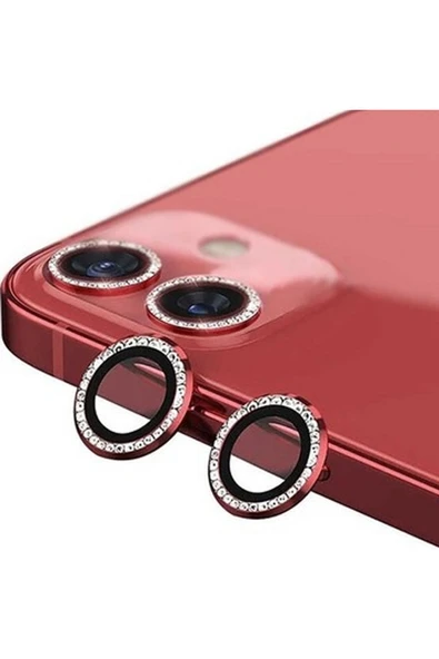 Nettech  Apple iPhone 11 Pro Uyumlu Taşlı Model Kamera Cam Koruyucu - Kırmızı