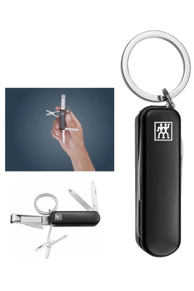 Depolife Classic inox Çok Amaçlı Alet Anahtarlık Seti 60MM Siyah Tırnak Makası Çakı Törpü Makas Anahtarlık - 4