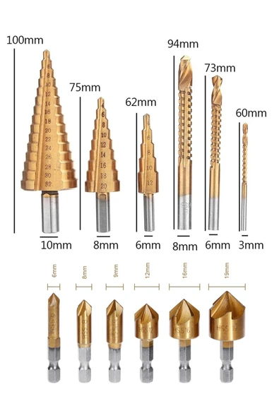 Depolife HSS havşa matkap ucu Set pah kırma  raybalama ve titanyum kaplı adım matkap ucu Kozalak kesici - Resim 2