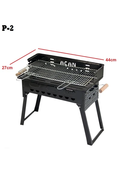 Açan Pervazlı Emaye Mangal P2 Büyük Boy Kömürlü Barbekü Çift Izgara Katlanır Ayaklı 27x44cm - 3
