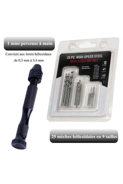 Depolife Mini El matkap 25li matkap ucu 0,5 – 3,0 mm Hassas el matkabı seti metal ahşap kuyumcu model yapımı - 2